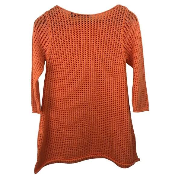 Jeanne Pierre Women's Size Small Orange Crochet Open Knit Sweater 3/4 Sleeve - Picture 2 of 4